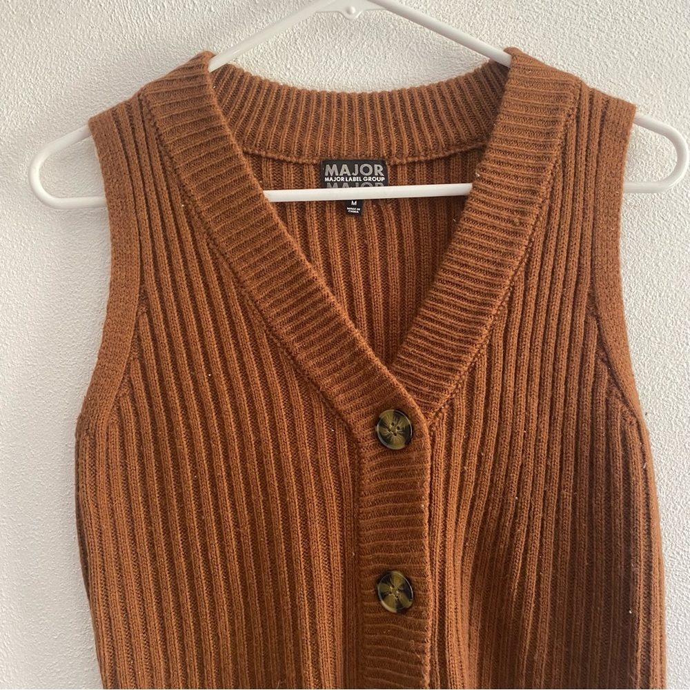 Major Label Brown Ribbed Knit Vest - Picture 3 of 7